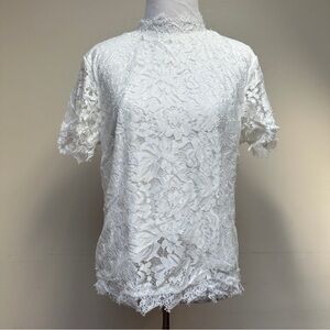 Laundry by Shelli Segal White Lace Short Sleeve Shirt - Size Small